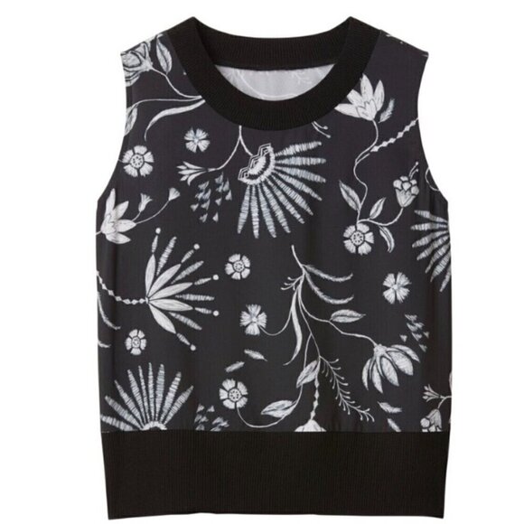 Althleta Sz S Black Floral Print Ribbed Shell Zephyr Tank Top Black UPF 50+ - Picture 7 of 10